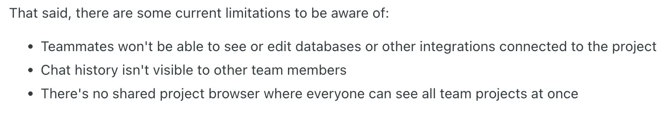 Reddit user detailing Bolt Teams limitations for collaboration