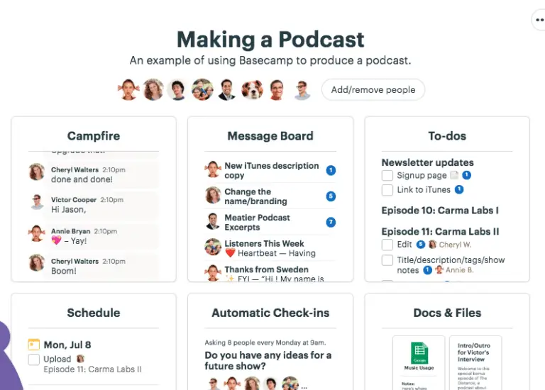 Basecamp podcast webpage