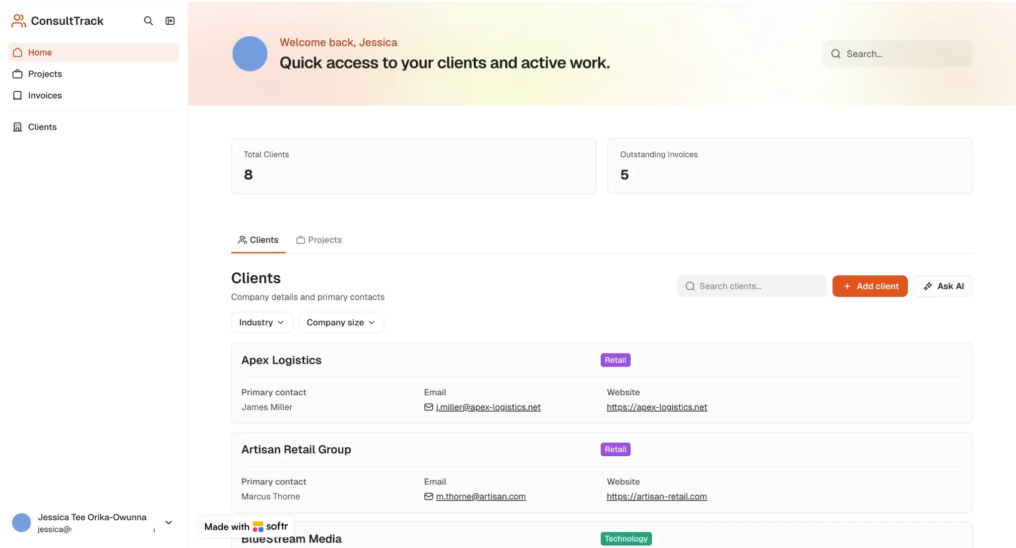 Softr client project tracker