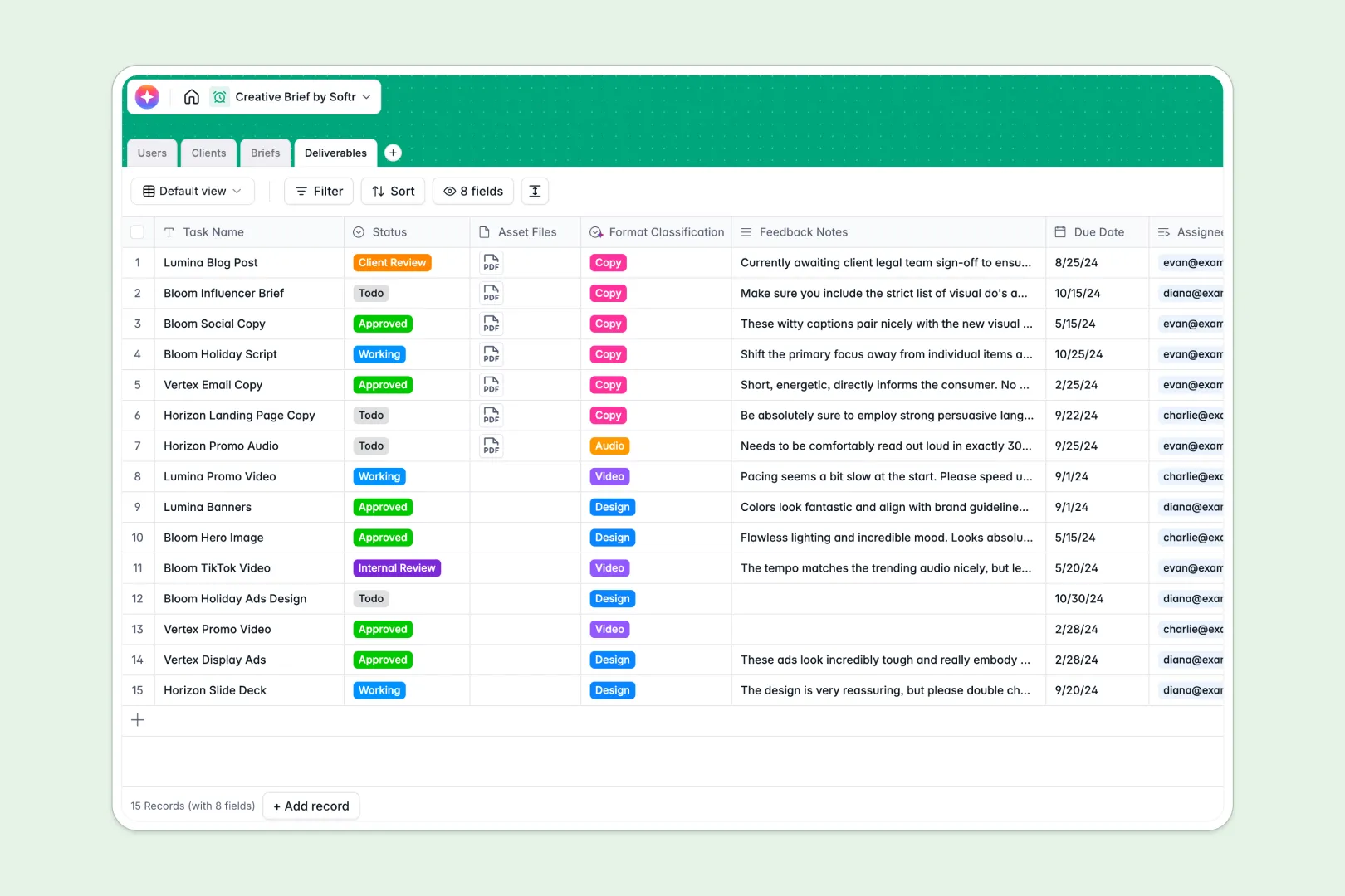 creative brief database