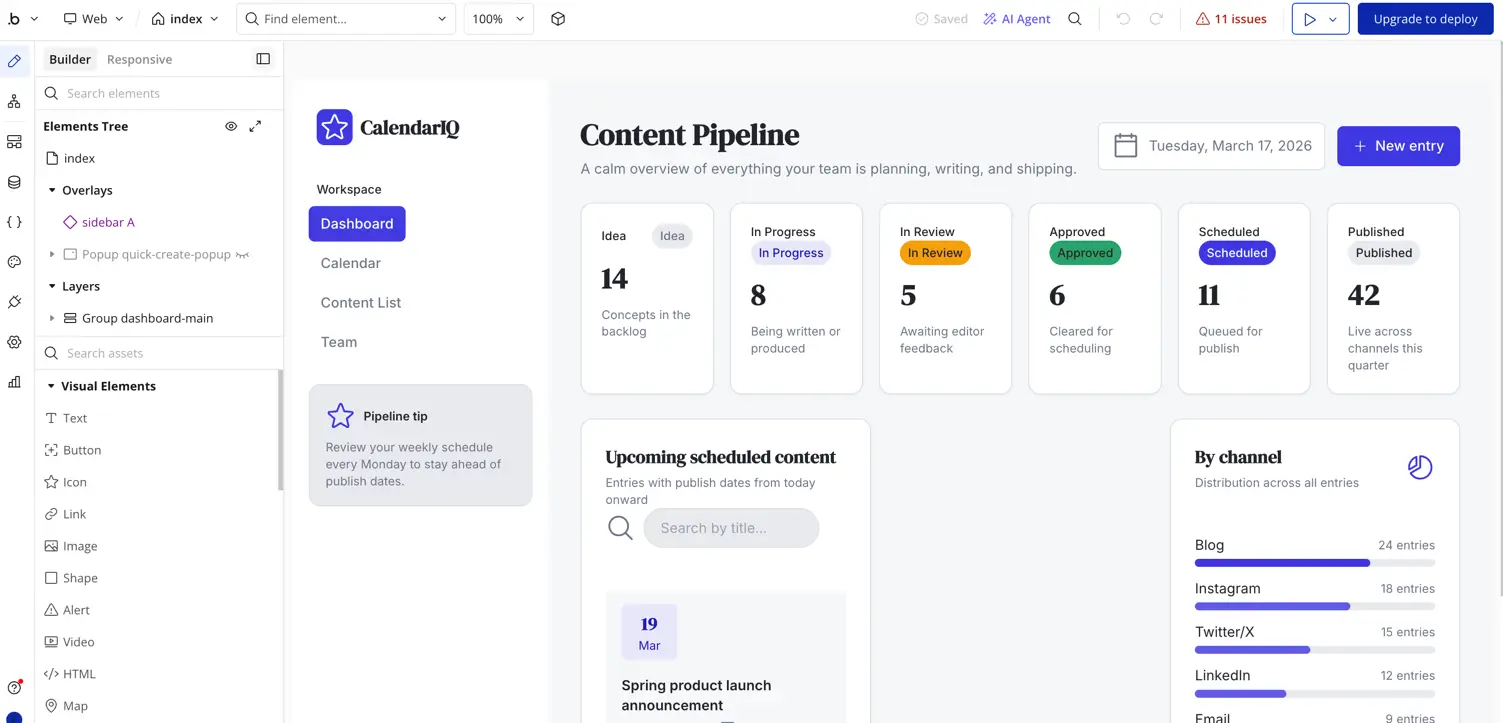 Bubble building an editorial calendar with content pipeline