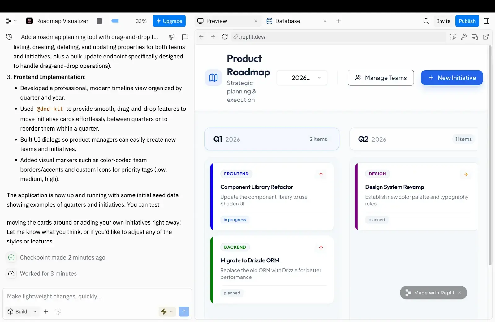 Replit building a product roadmap with AI