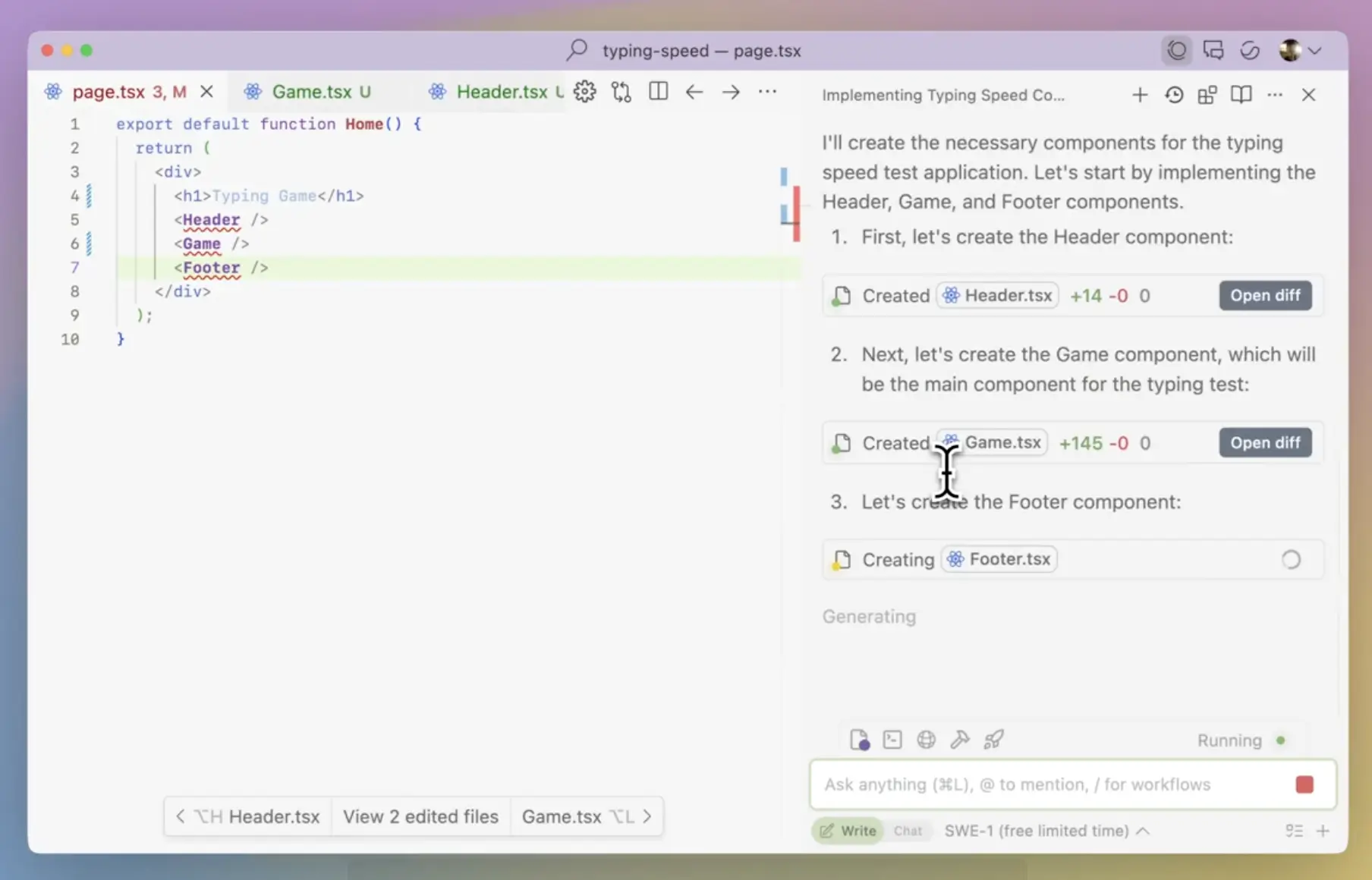 Windsurf creating a speed test application from a pr