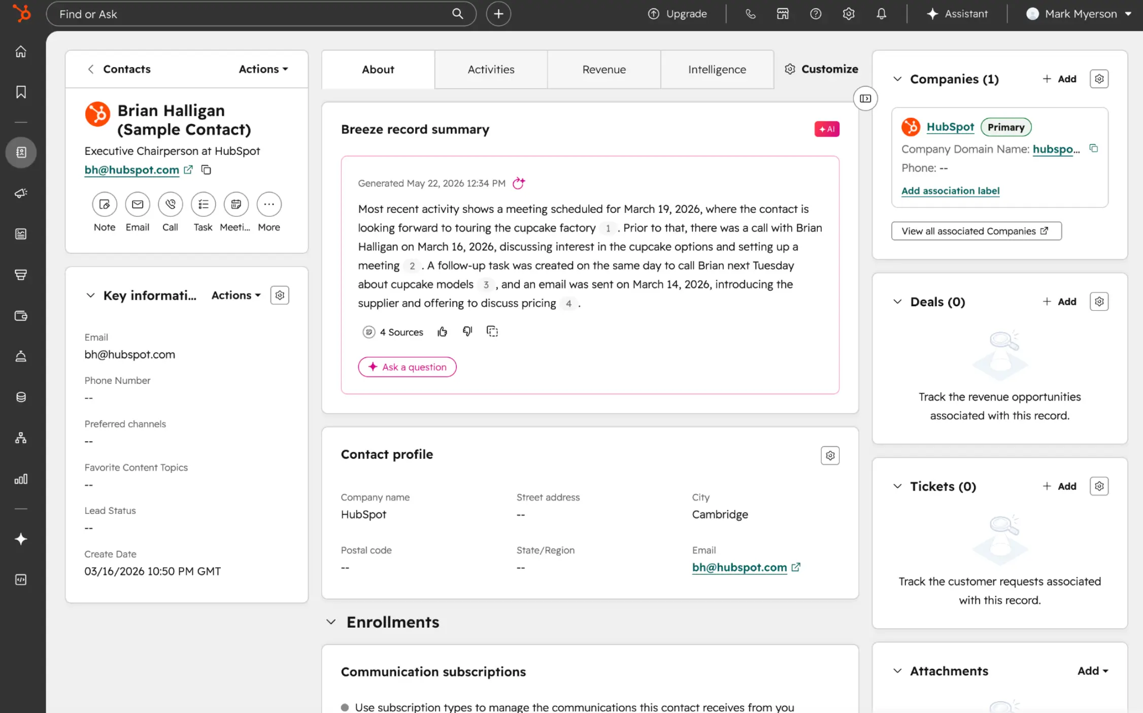 HubSpot user interface