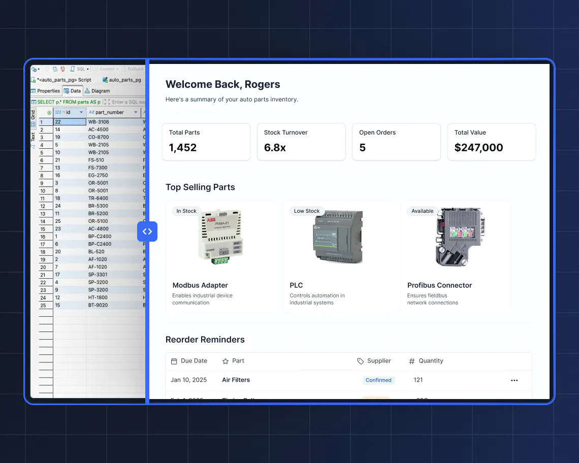 Transformation of a raw spreadsheet into a polished Softr business app interface