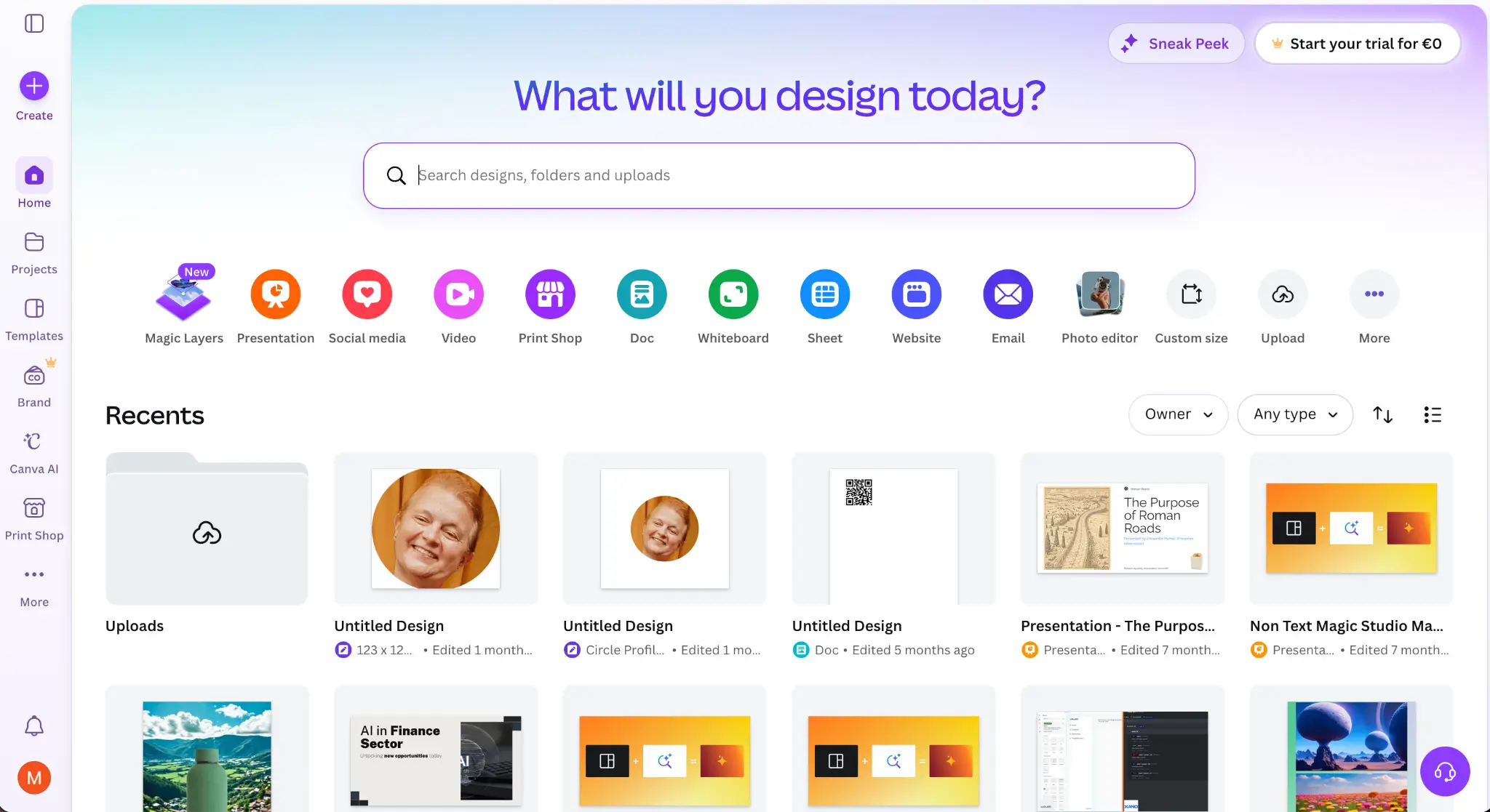 Canva interfae