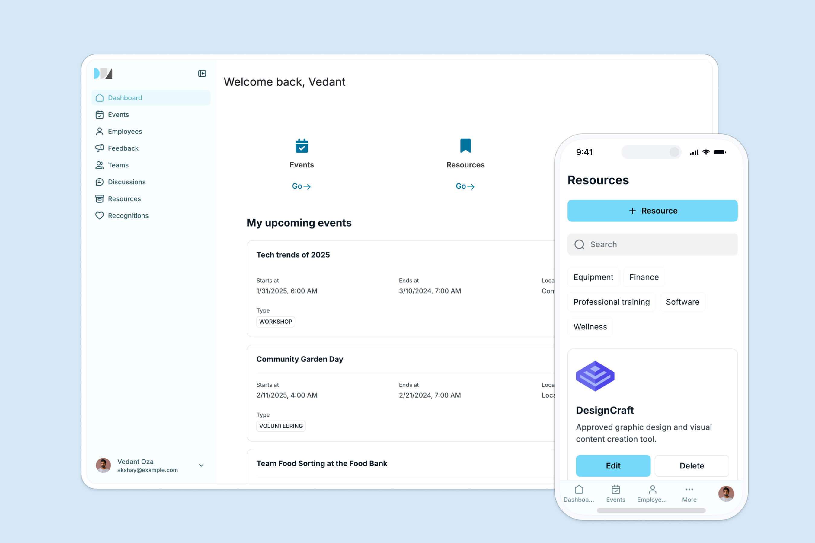 Softr company intranet dashboard and calendar interface