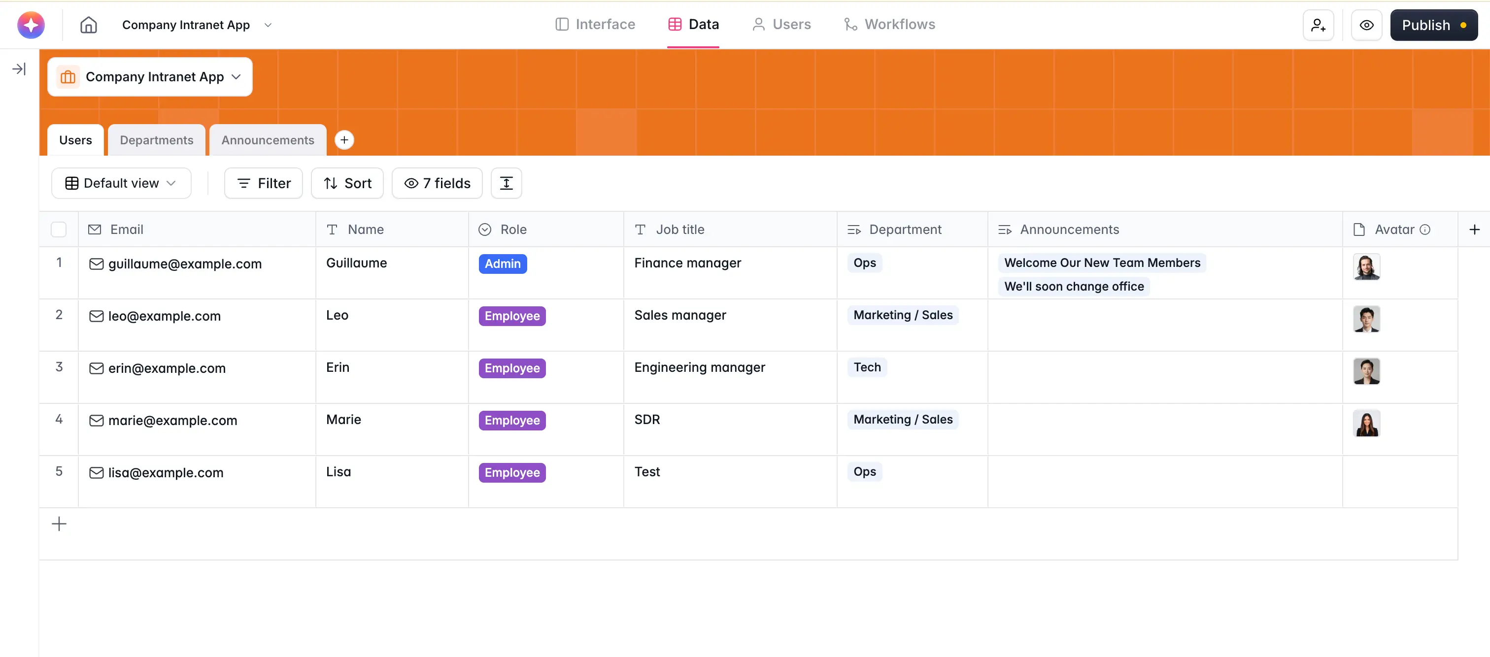 Configuring Users table schema in a Softr Database