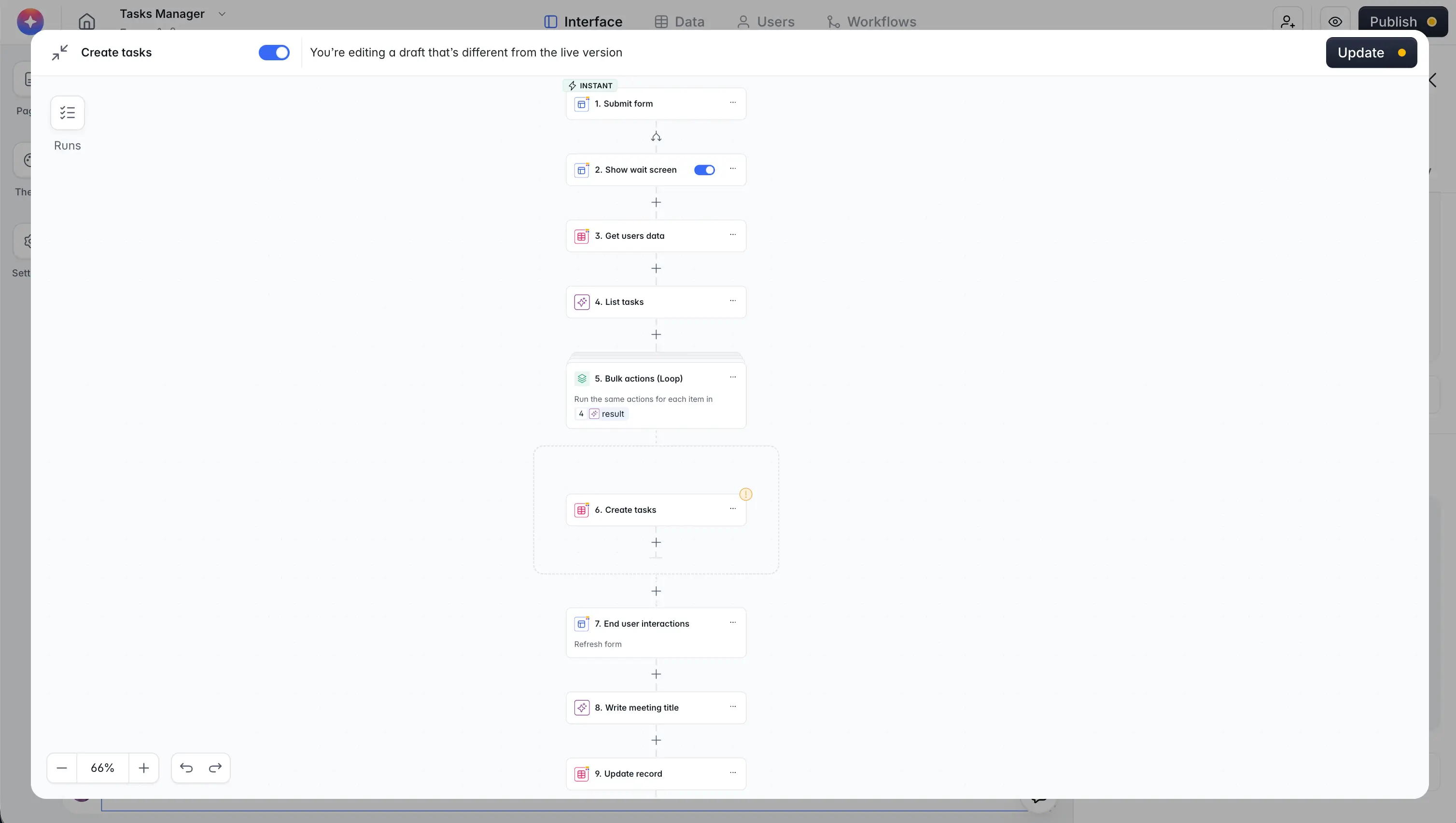 Softr Workflow generating an array with AI and running bulk actions to create database records