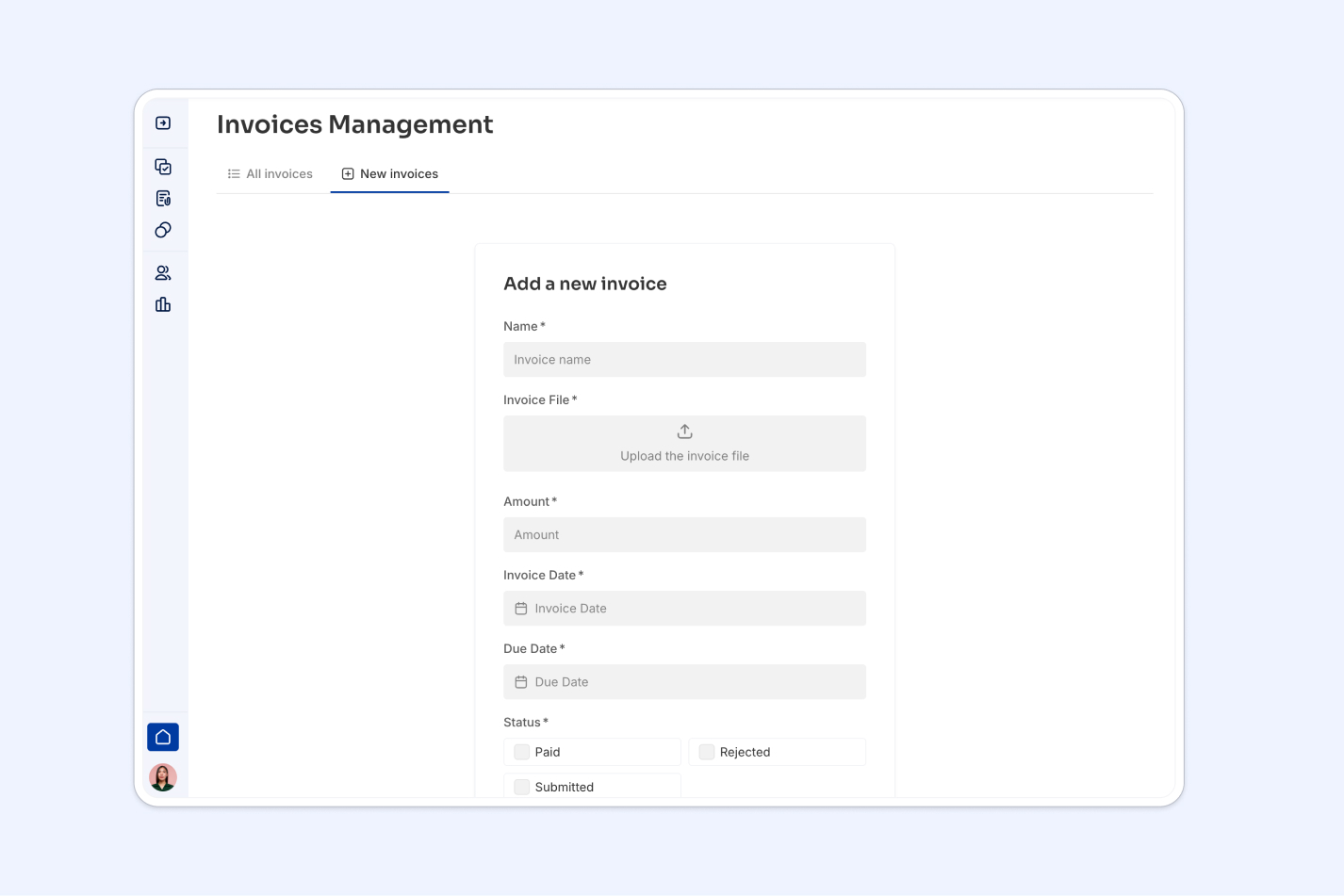 Vendor Portal invoice management page form in Softr