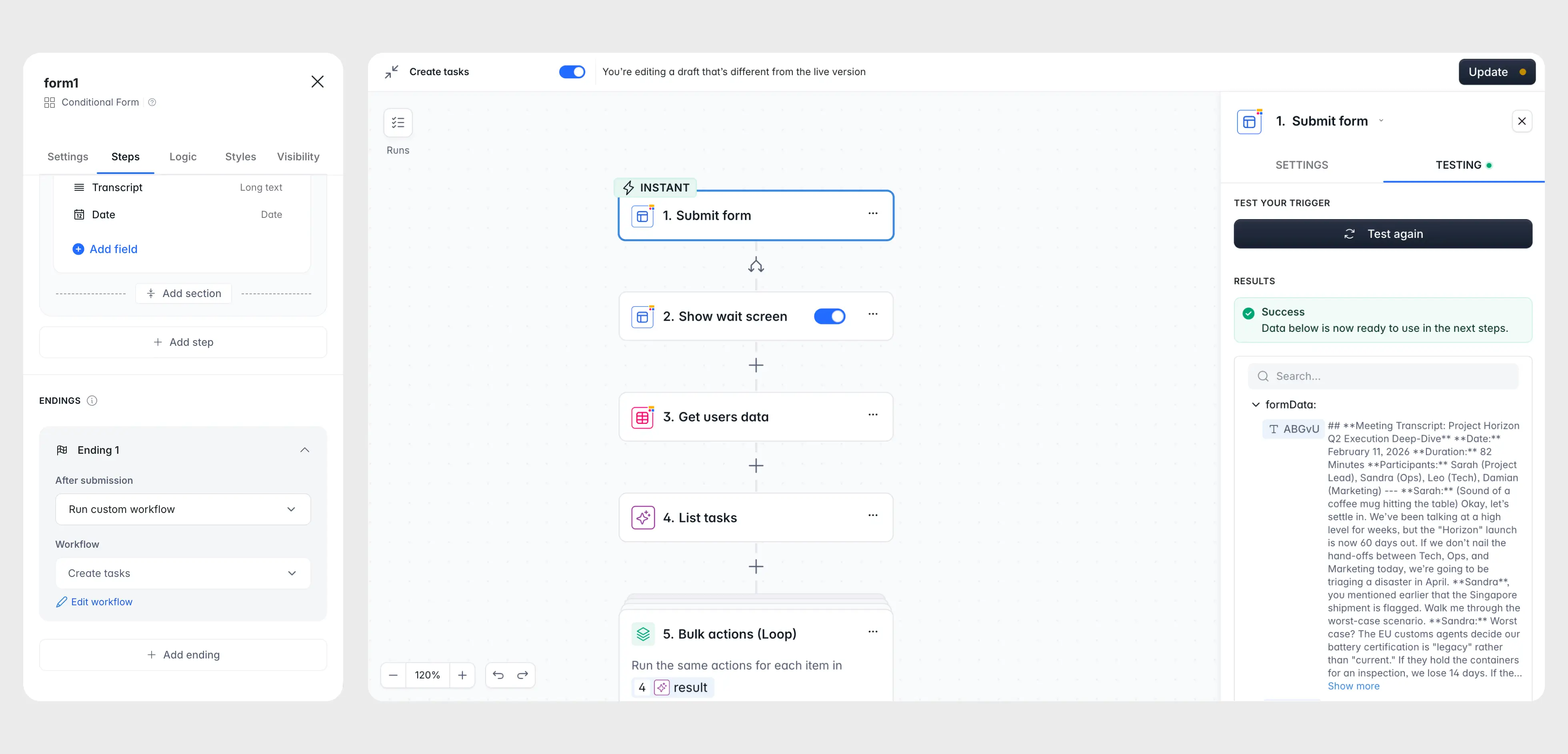 A Softr workflow triggered by a form submission that extracts the domain and enriches a new demo request with AI