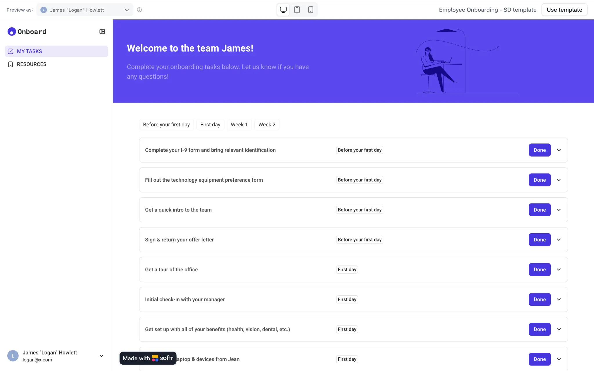 Softr's employee onboarding system