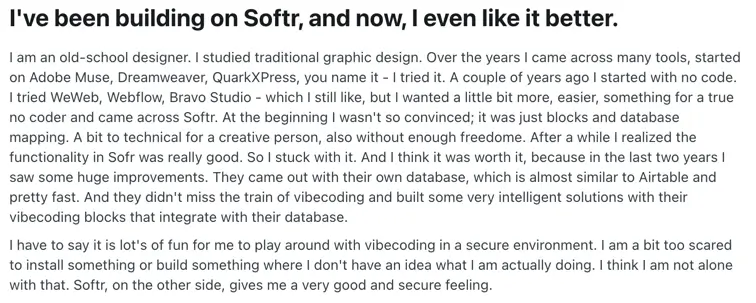 Softr's Reddit review