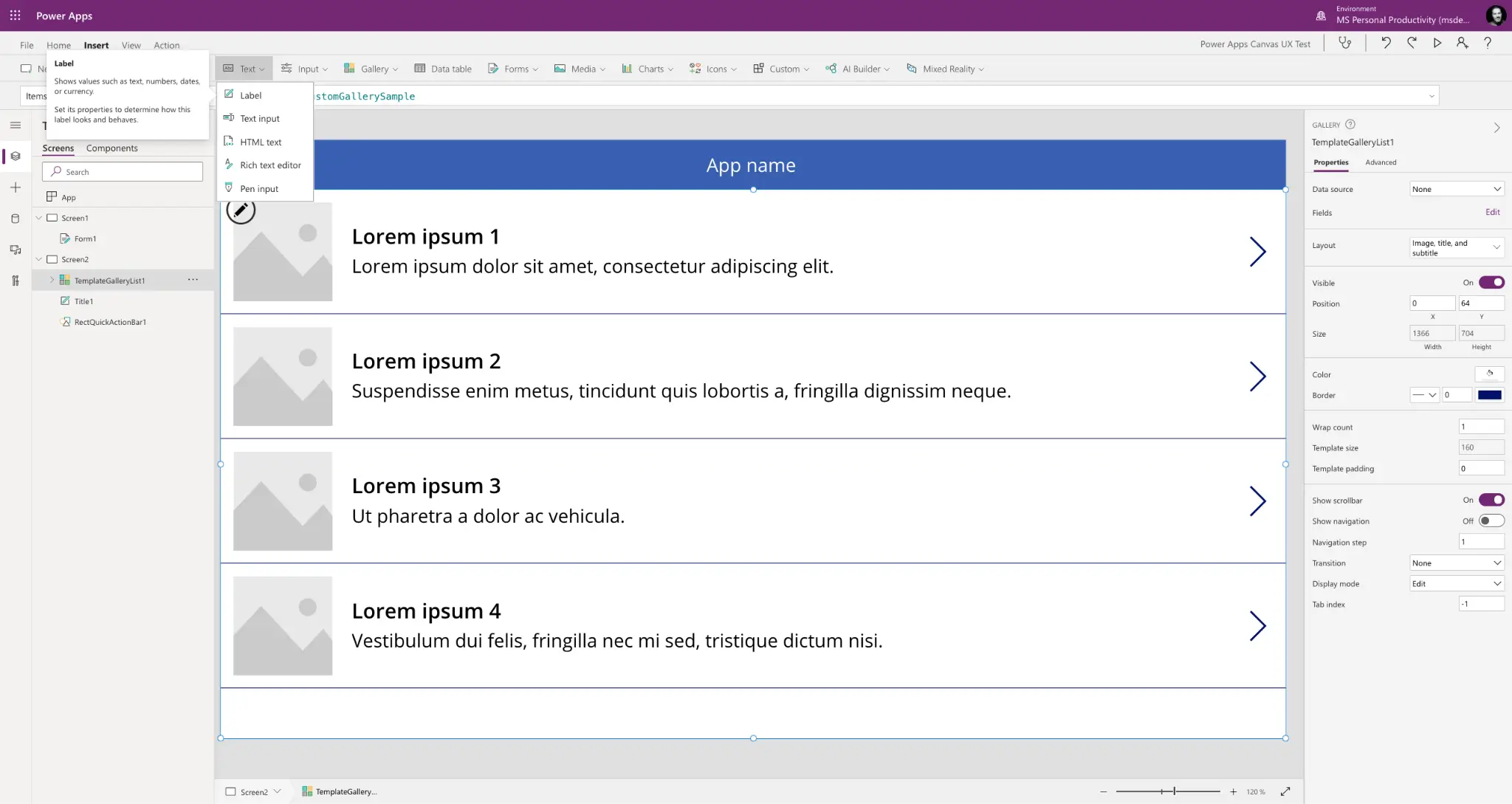 Microsoft Power Apps dashboard