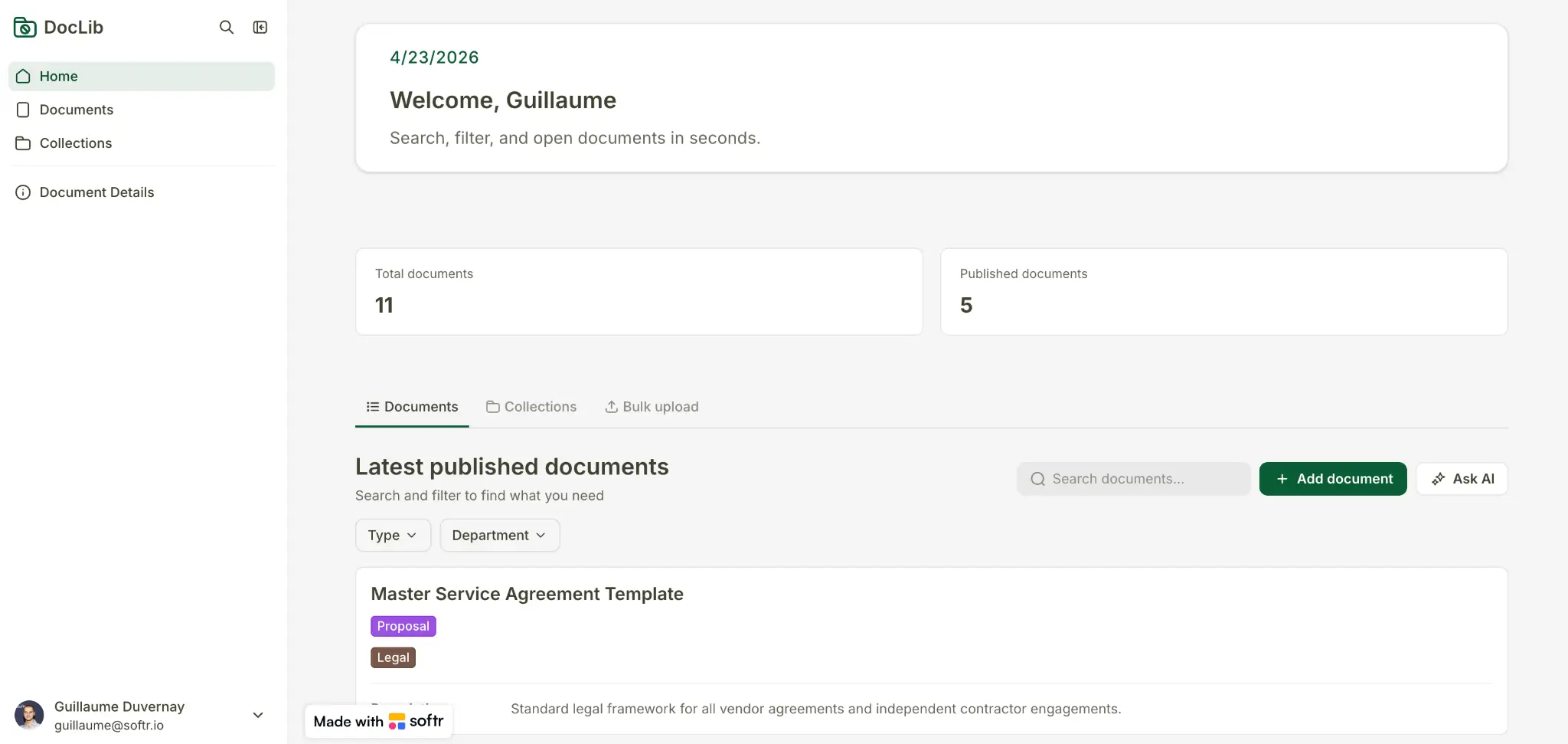 Customer portal app built with Softr on top of CRM data