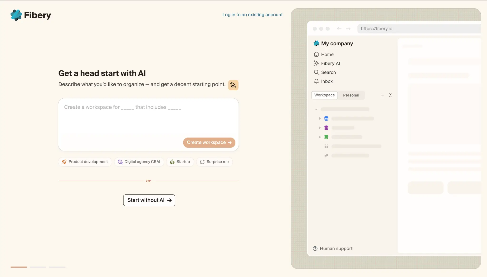 Fibery's prompt box for AI app builder