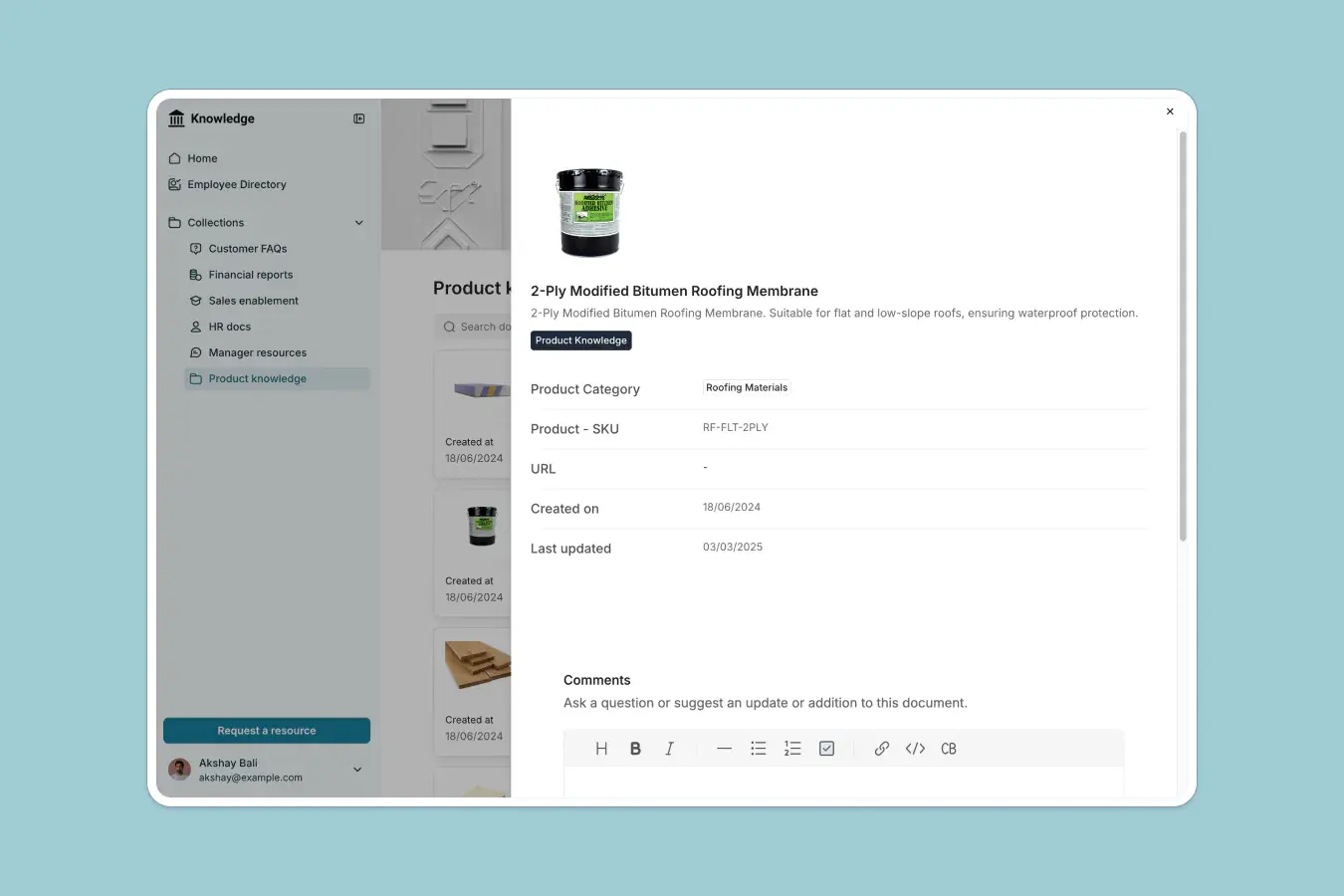 Softr knowledge base app with searchable article collections and an inline editor for help center content