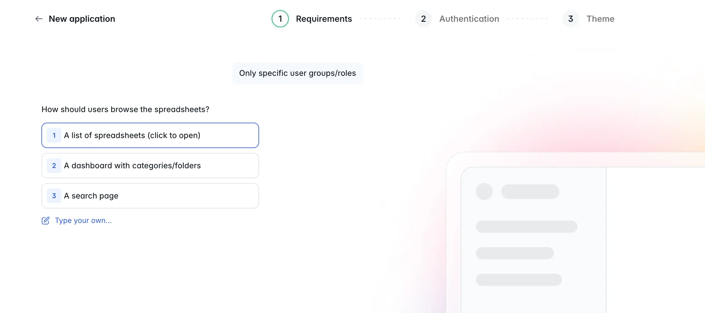 Answering the AI Co-Builder's follow-up questions to scope a business app during creation