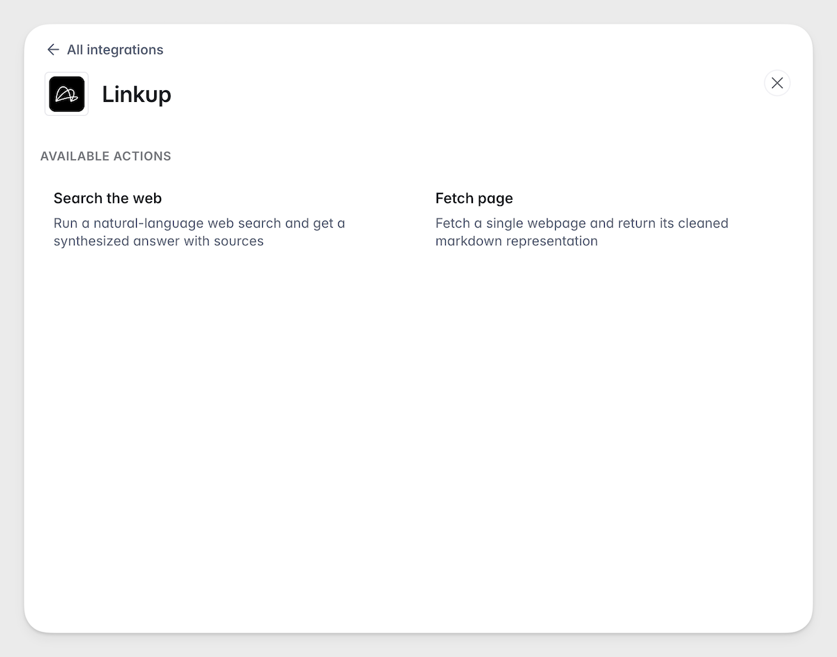 Workflows integration: Linkup