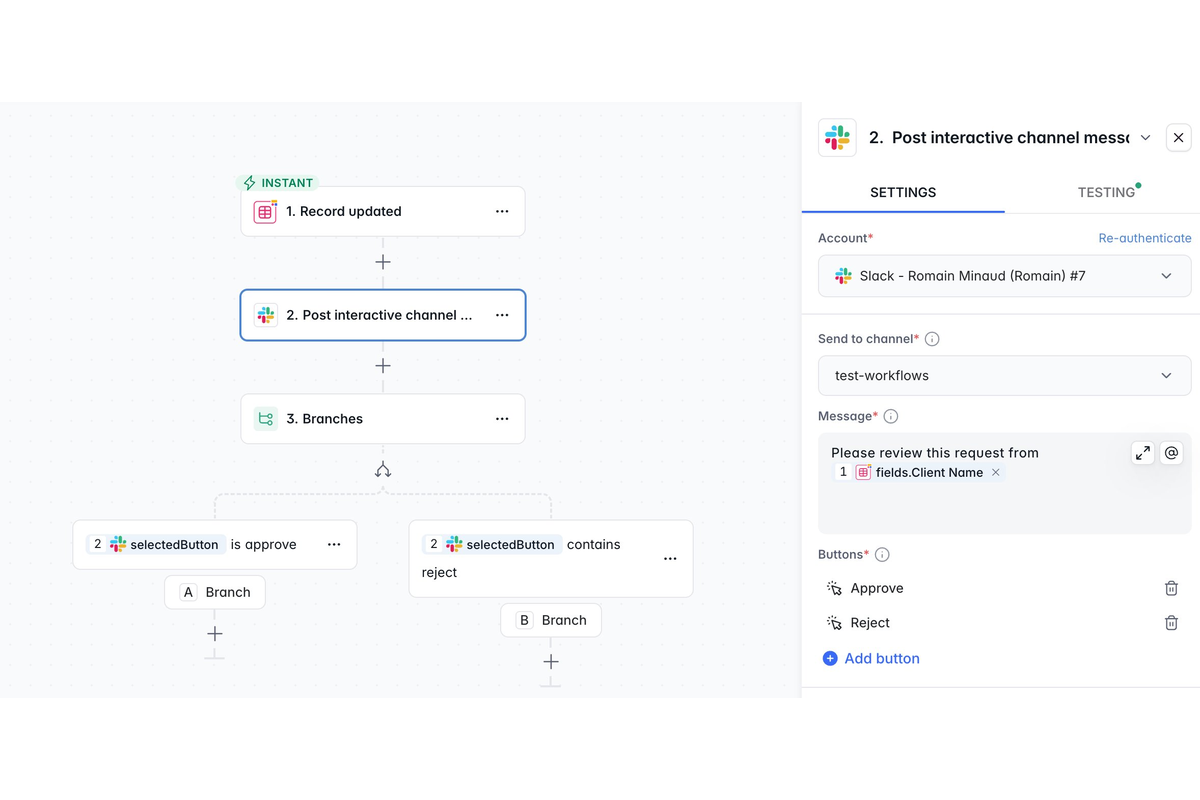 Slack interactive messages in Workflows