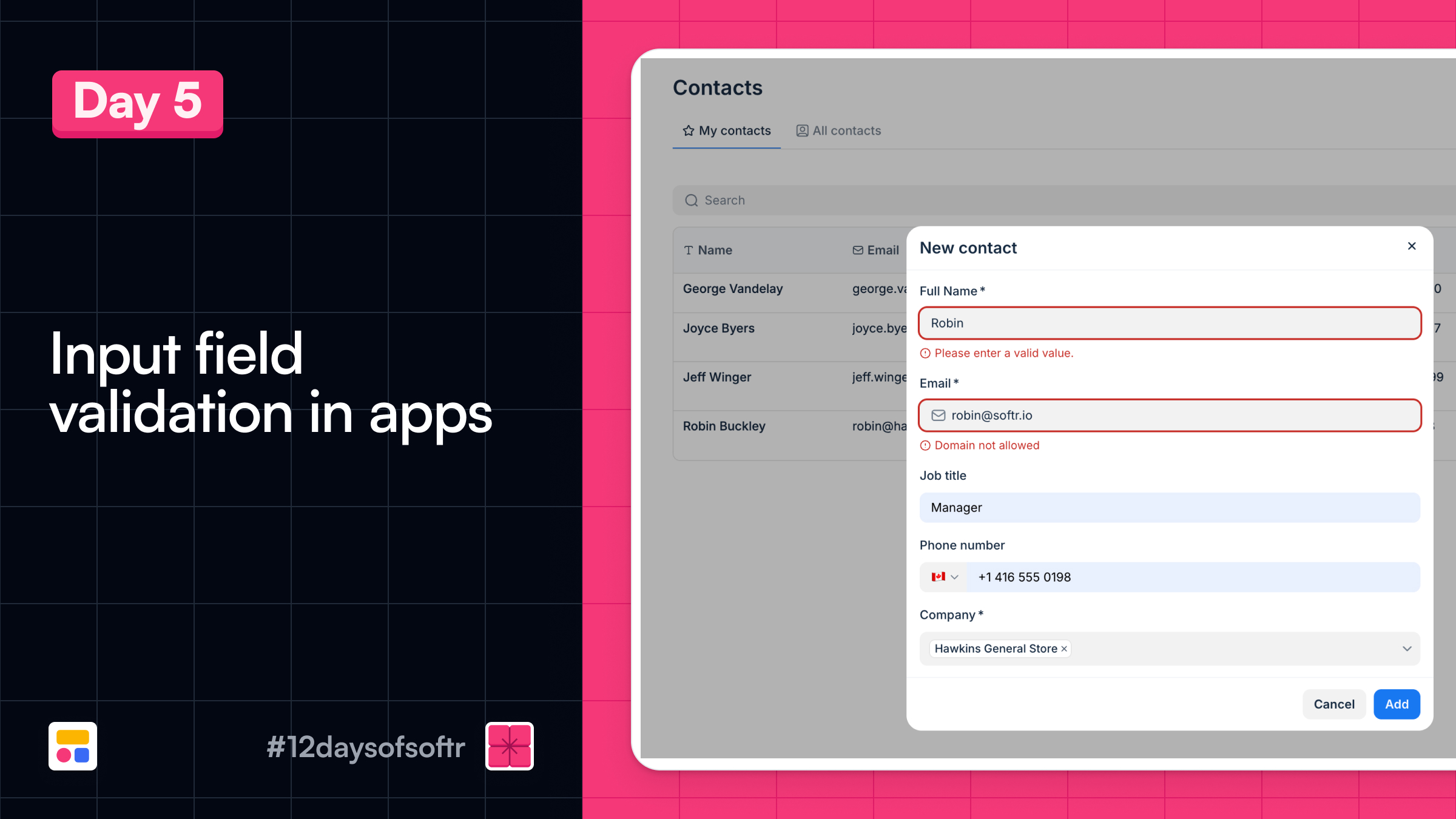Input field validation in apps