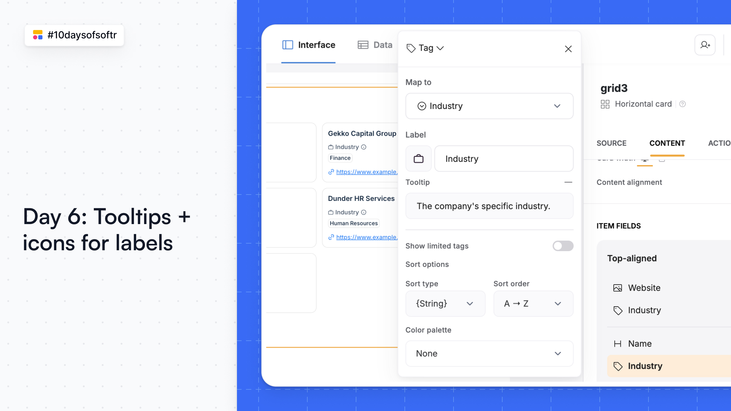 Tooltips and icons for labels