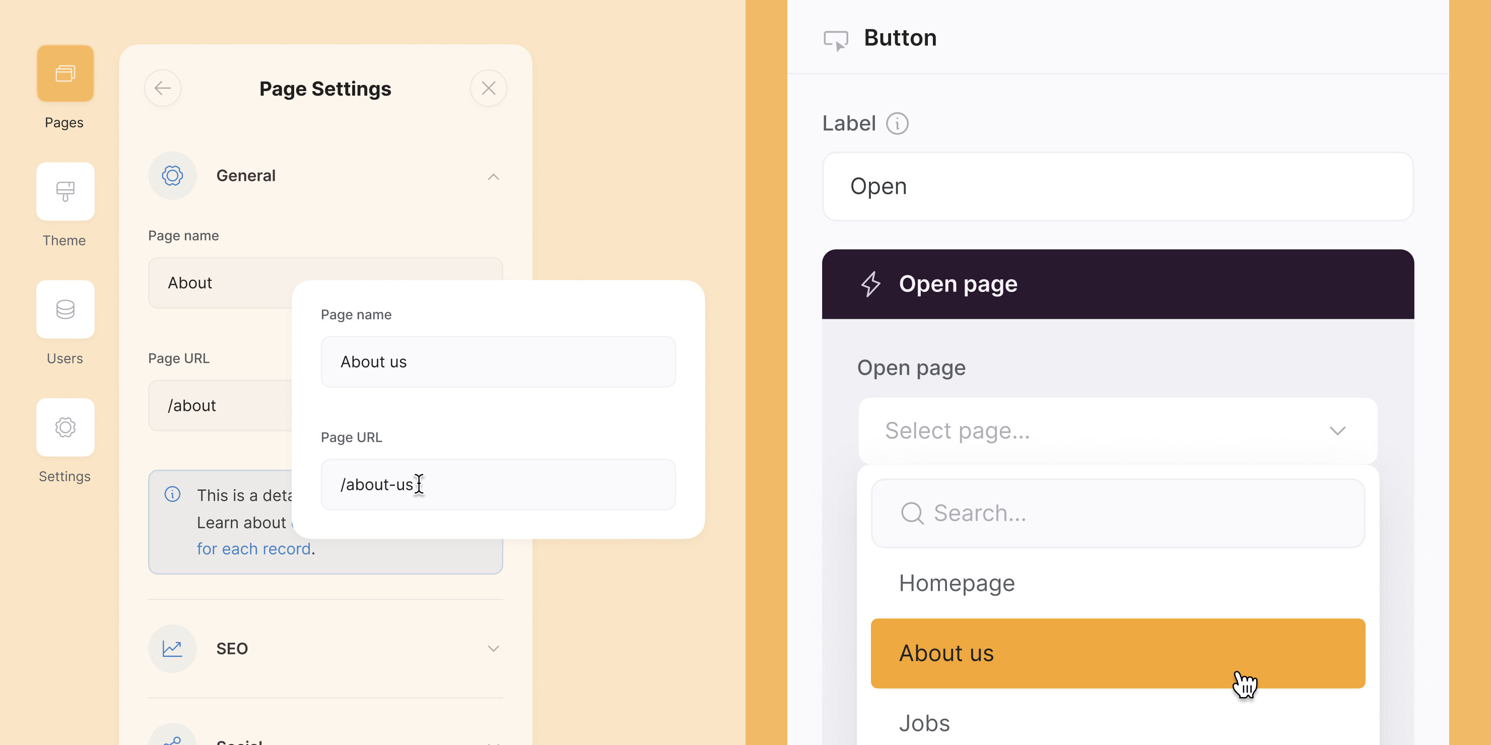 Persist page settings after URL change
