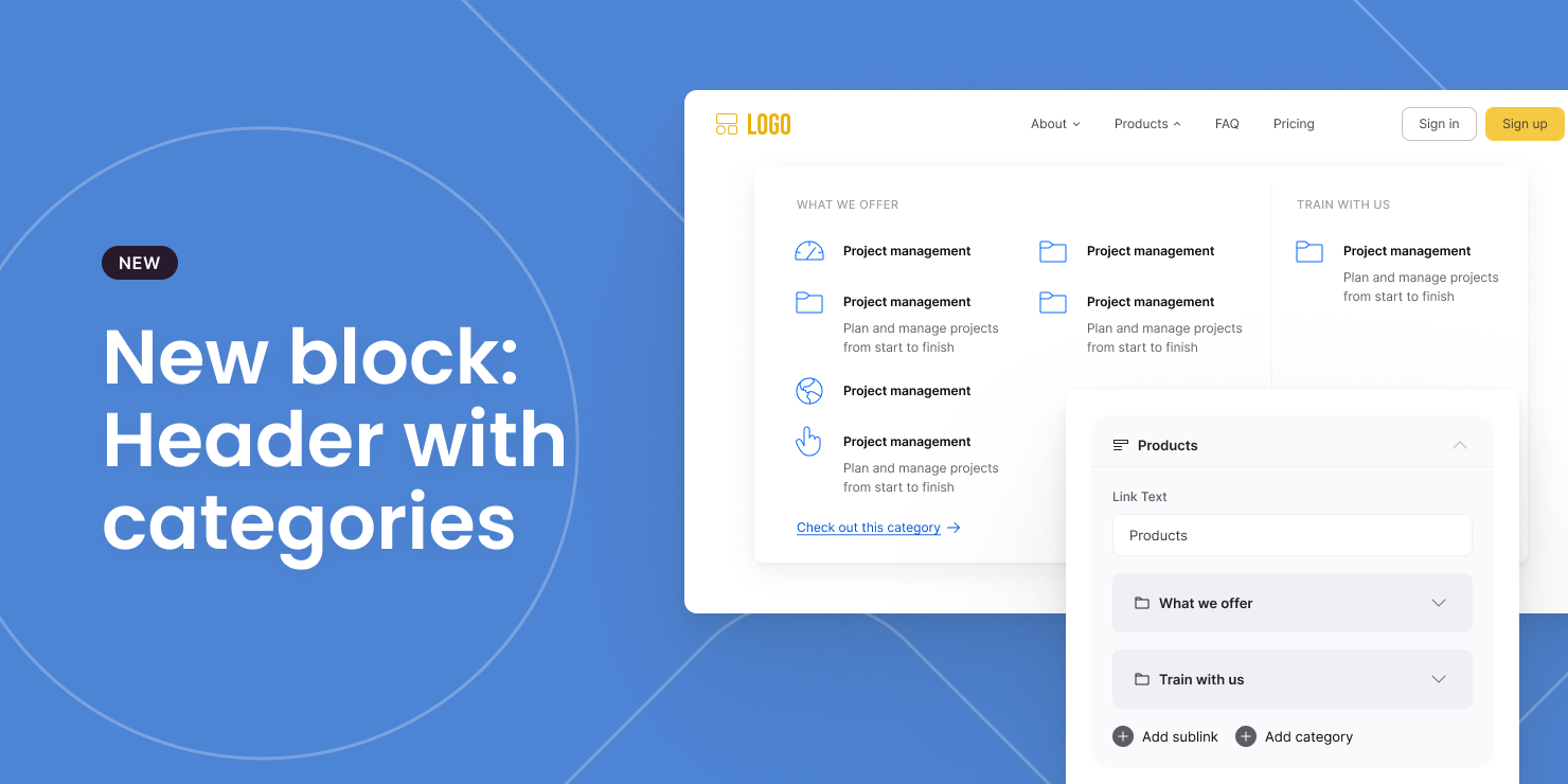 Header with categories