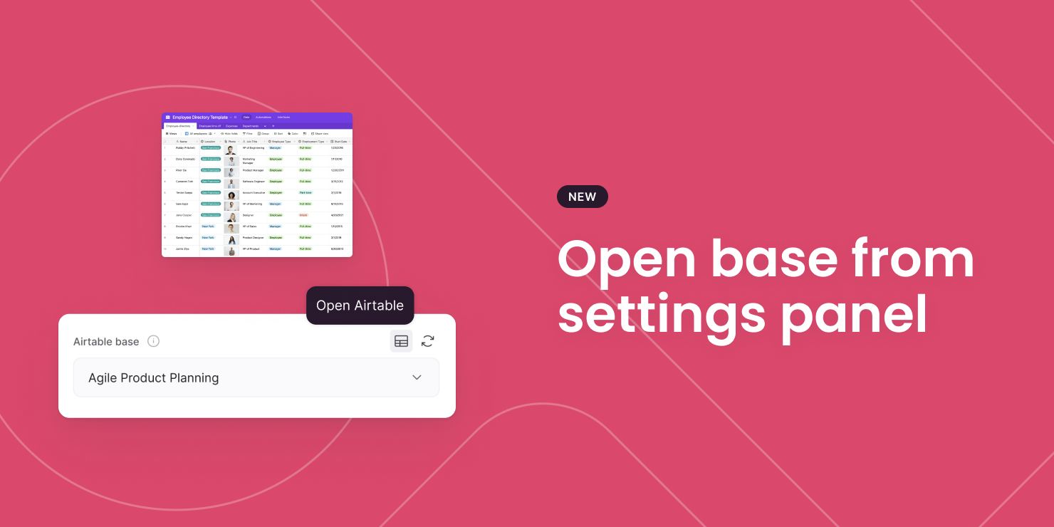 Open Airtable base from settings panel