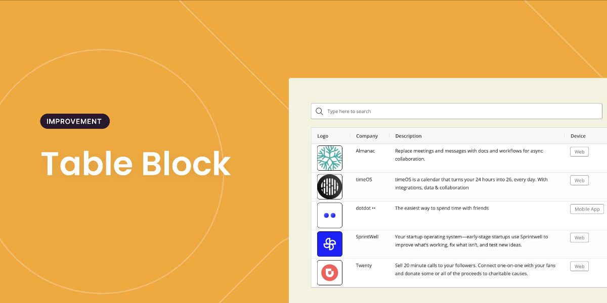 Table Block Improvements
