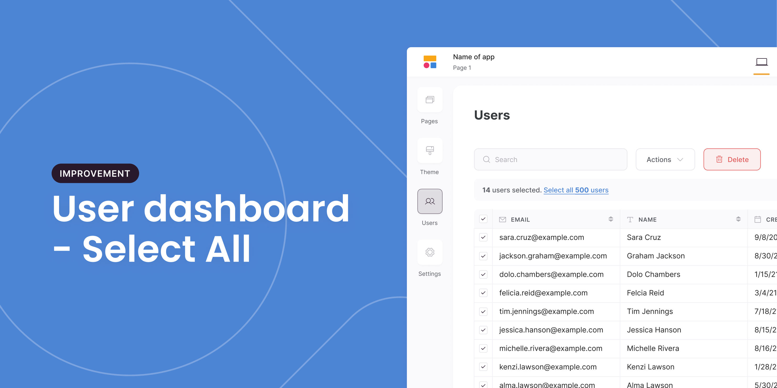 User dashboard - Select All