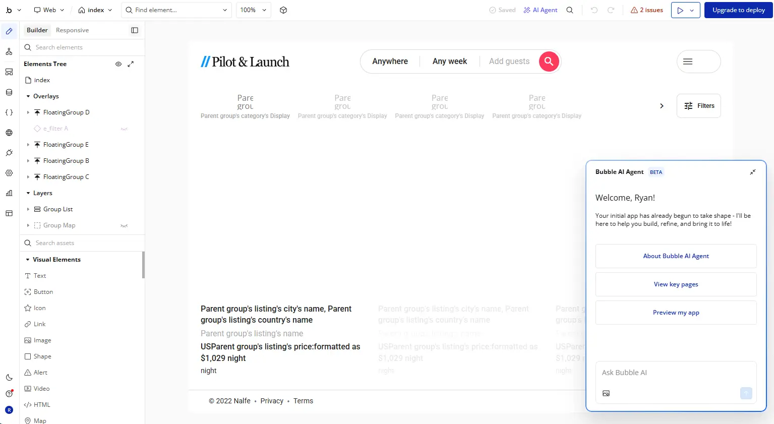 Bubble's dashboard example