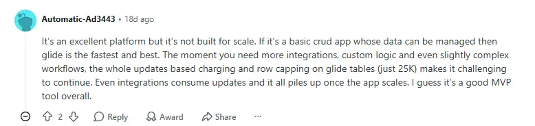 Glide user complains about Glide challenges