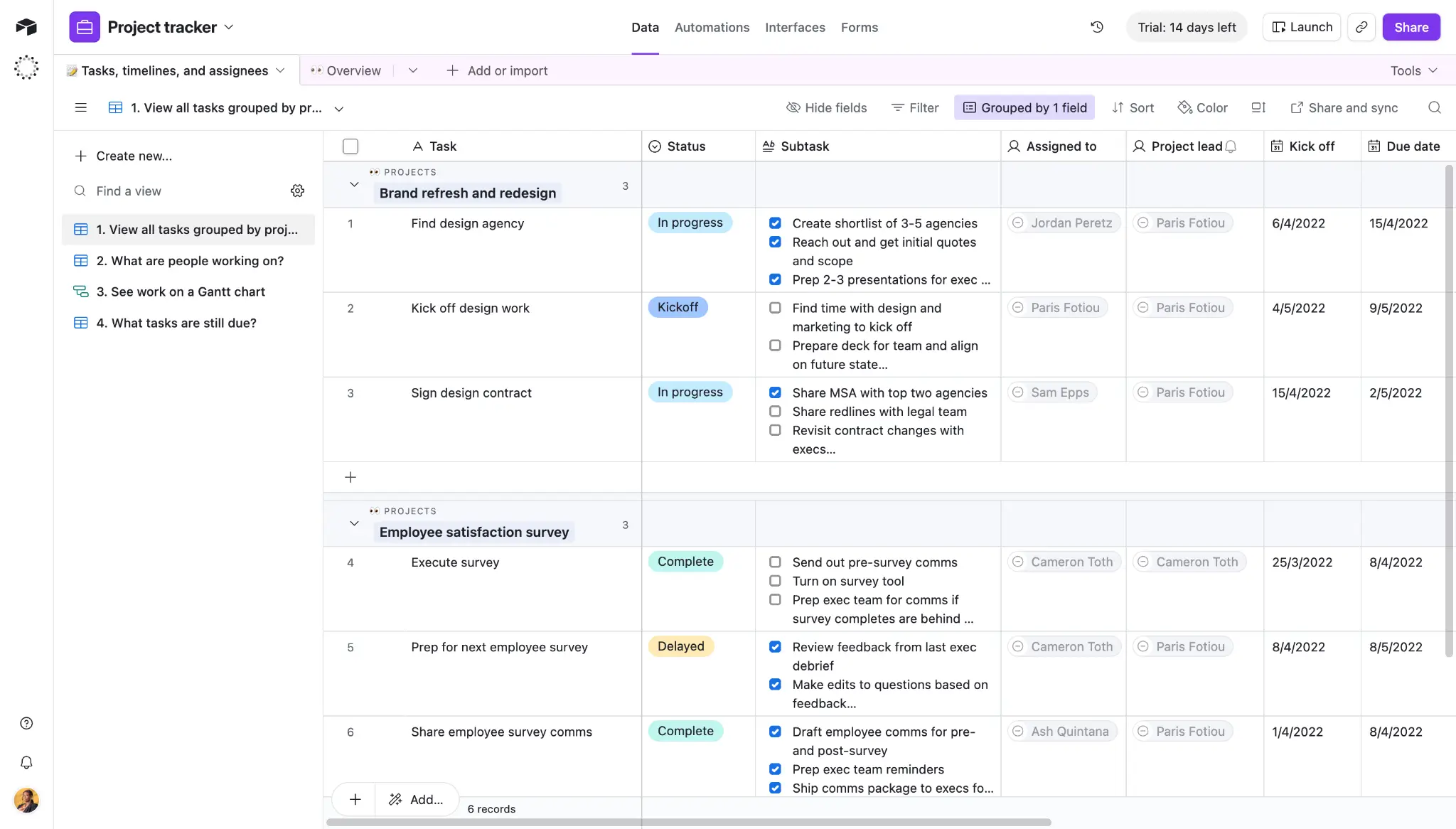 Airtable project tracker dashboard