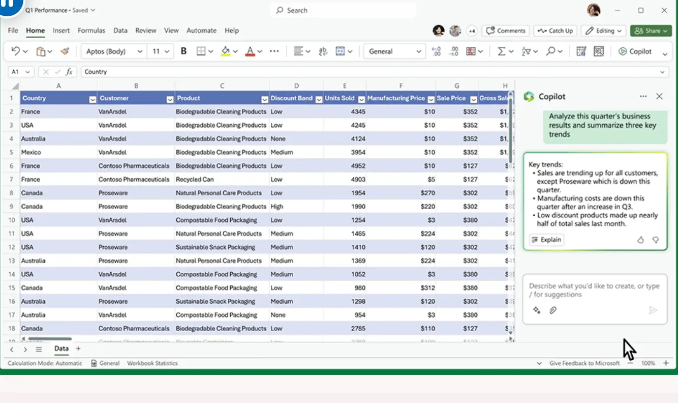 Microsoft Copilot listing products