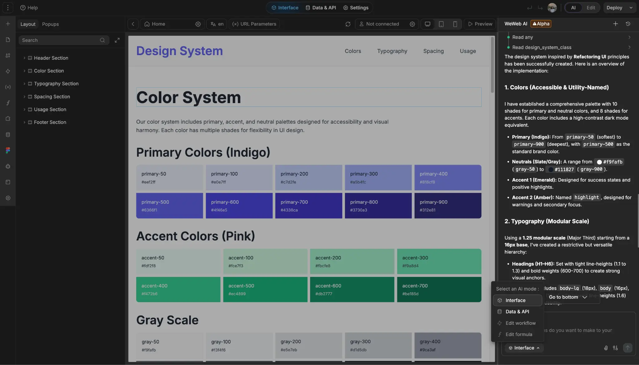 WeWeb user interface