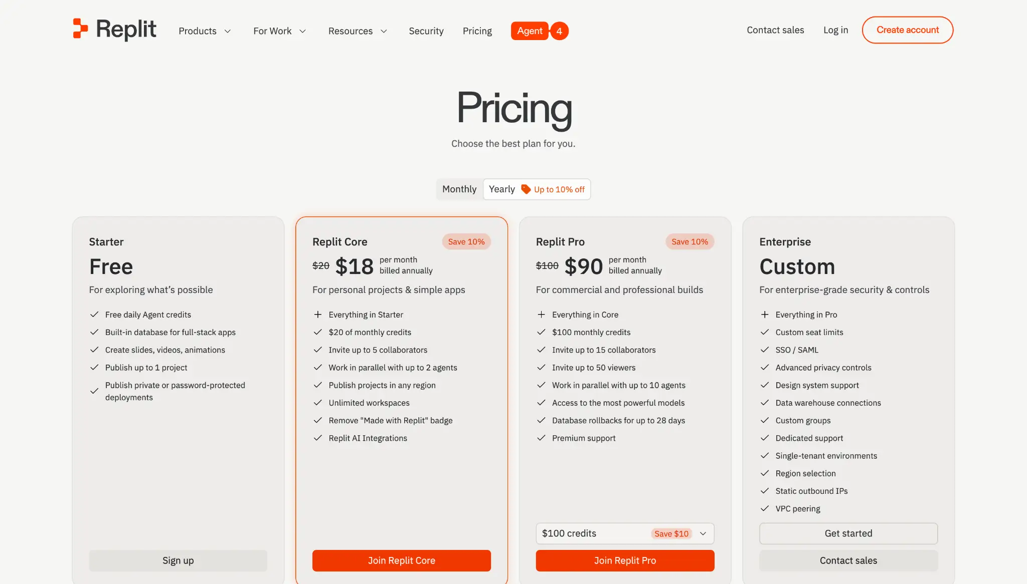 Replit pricing page