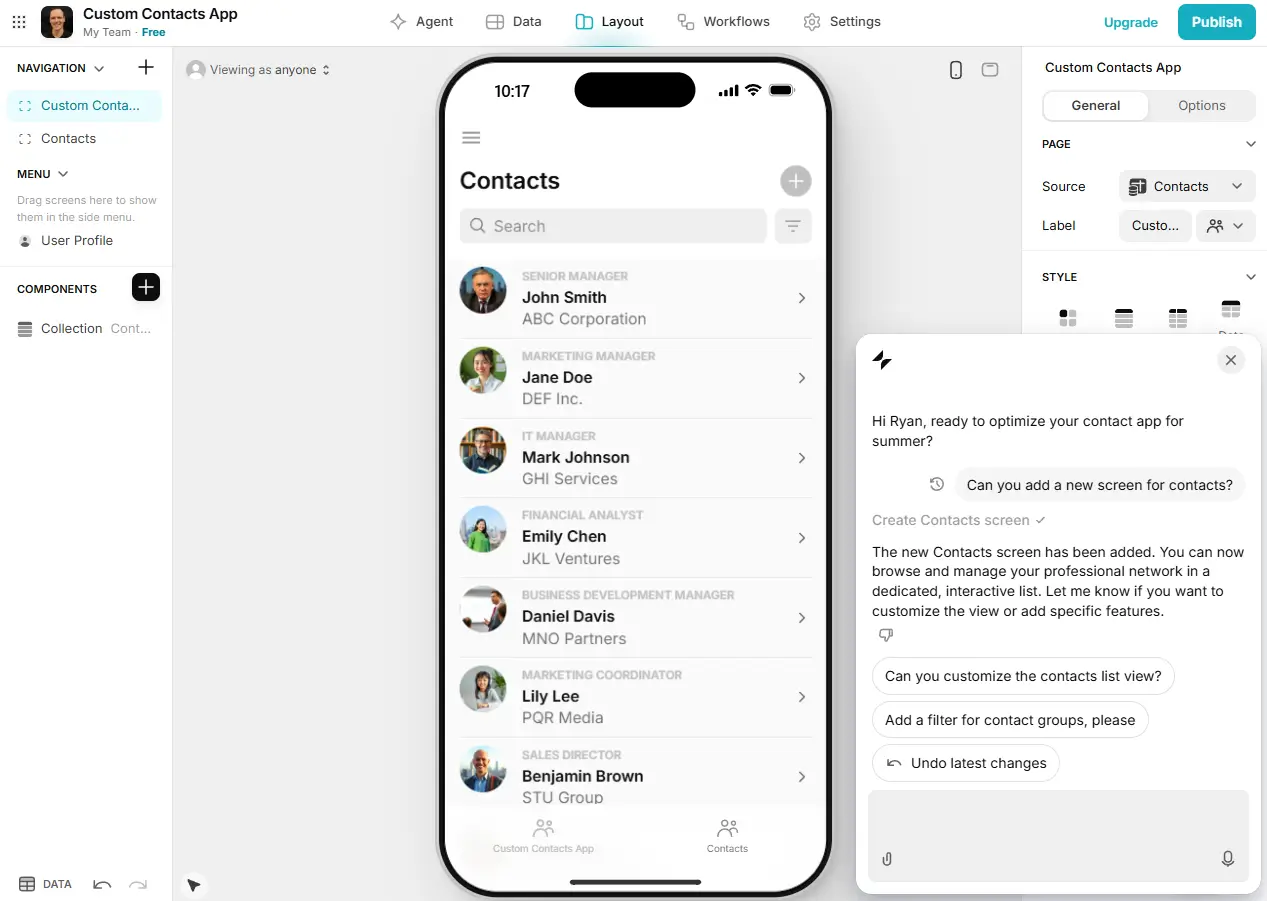 Glide user interace