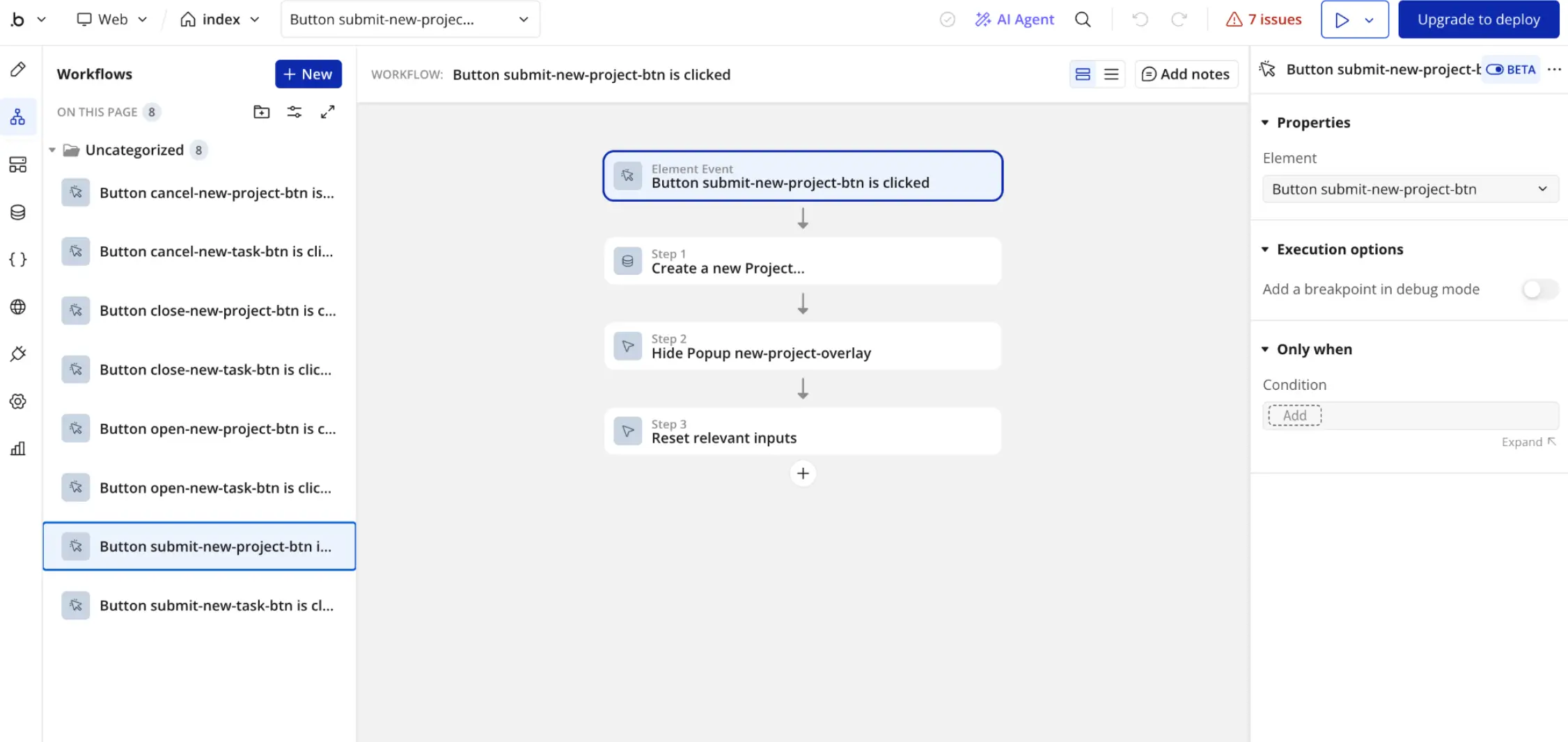 Workflows in Bubble