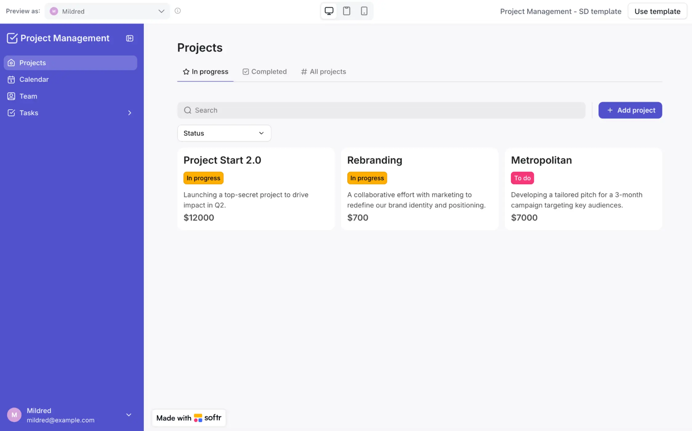 Project management tool built in Softr