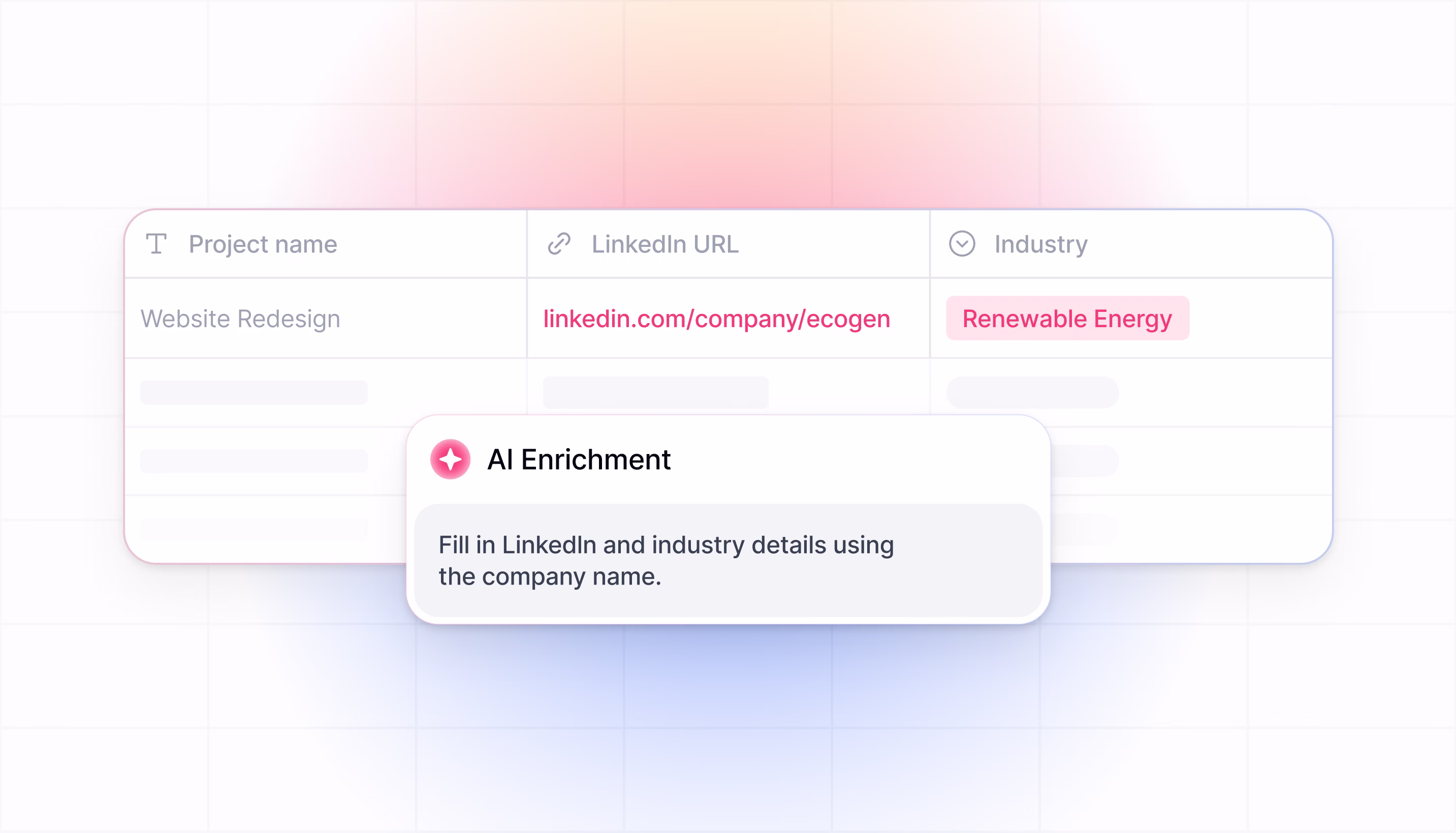 Visual representation of how a database AI agent processes and enriches records in Softr