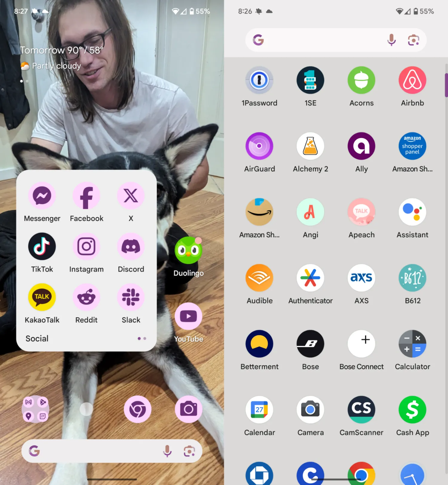 Mobile device GUI with touch-friendly app icons and a home screen layout