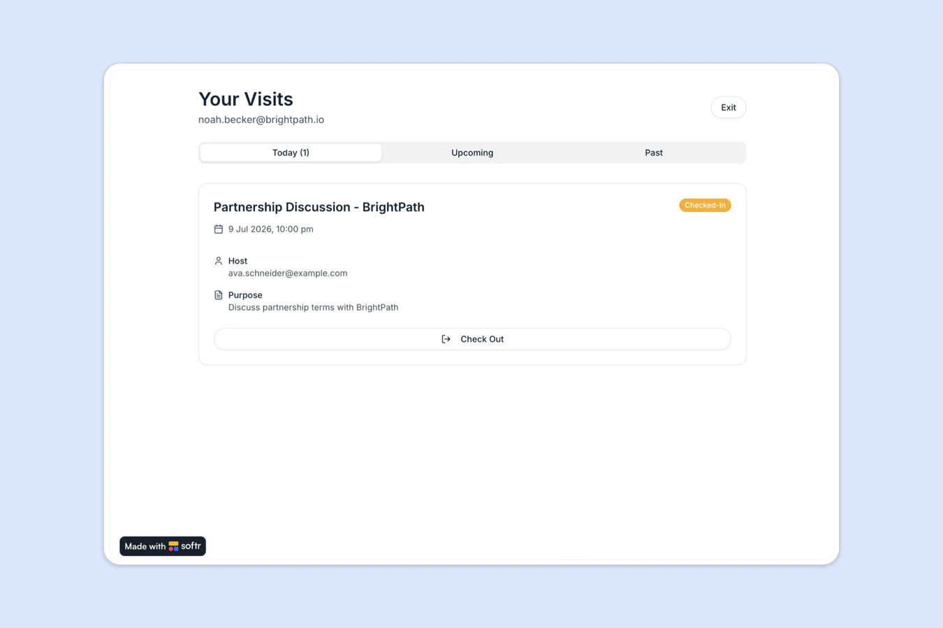 Visitor registry with clearance status