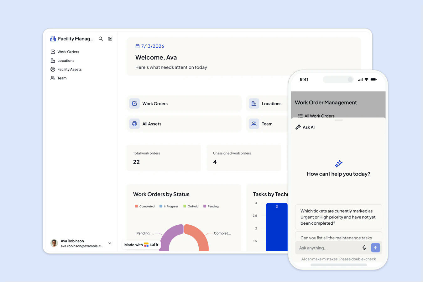 Facility Management desktop and mobile view