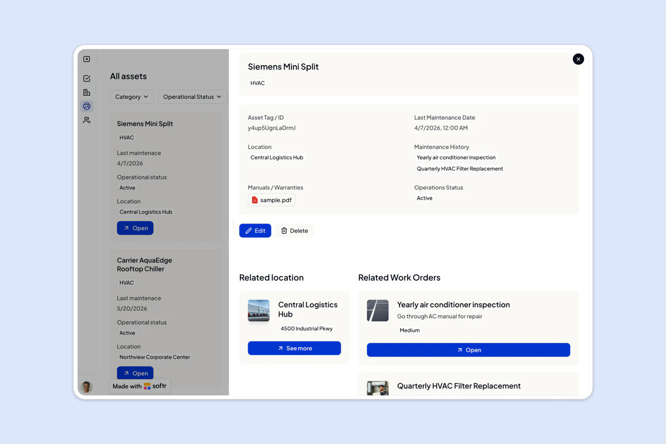 Work order tracking in the Facility Management app