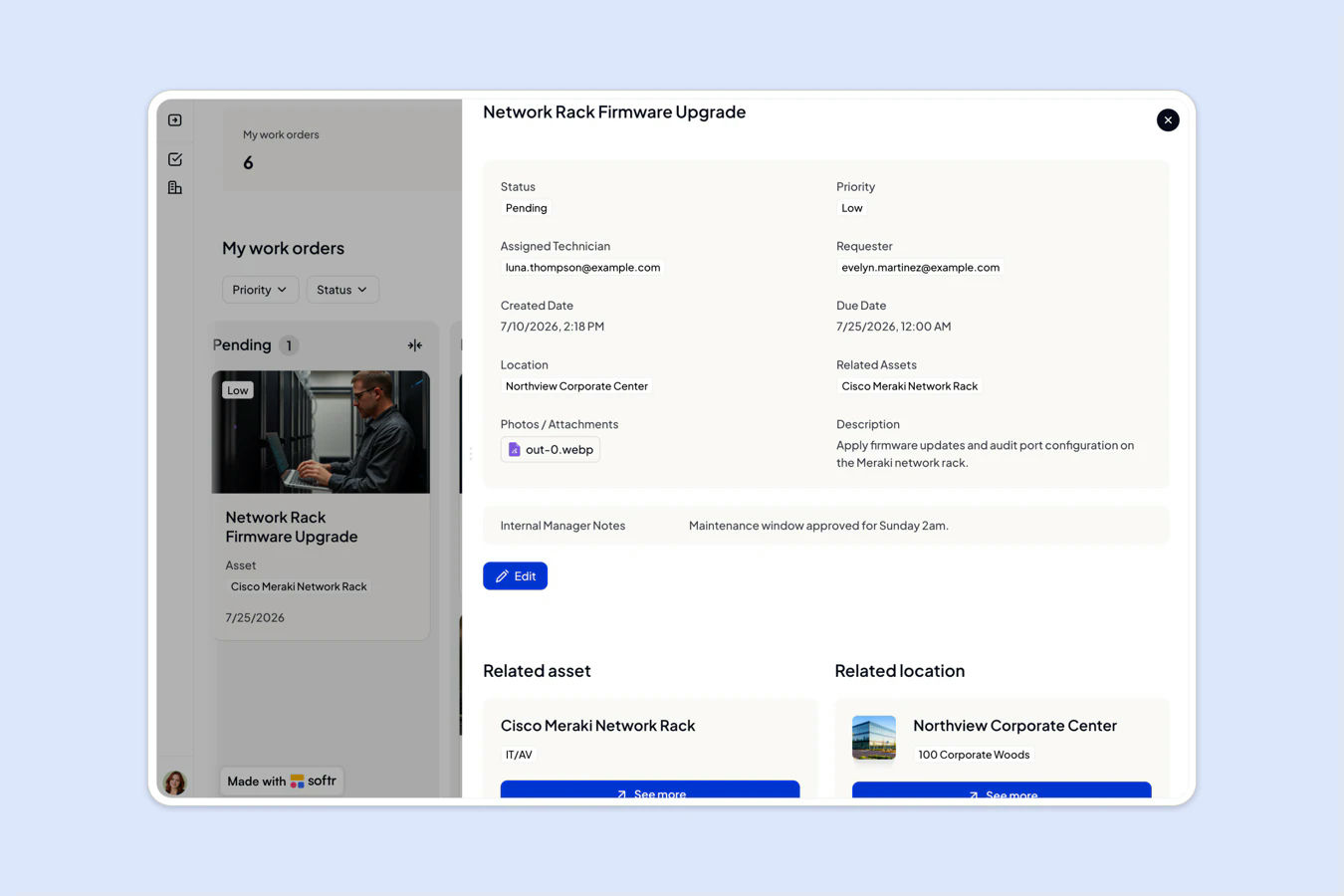 Locations view in the Facility Management app