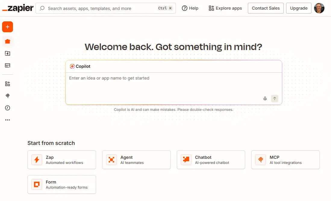 Zapier's Copilot prompt box on display