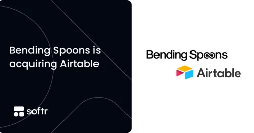 Bending Spoons is acquiring Airtable, with the Bending Spoons, Airtable, and Softr logos