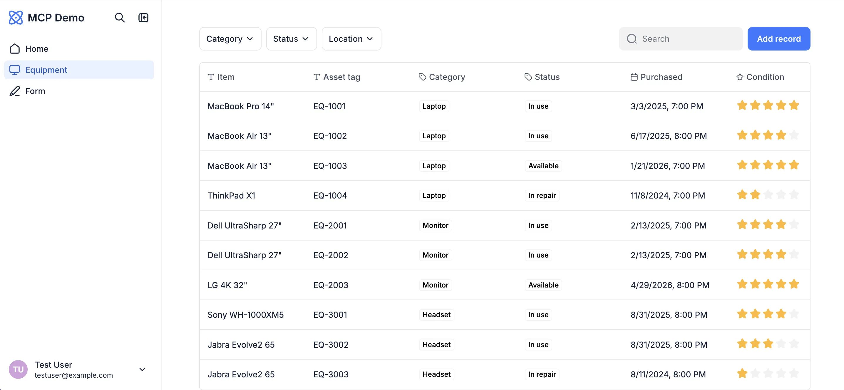 MCP demo app pages