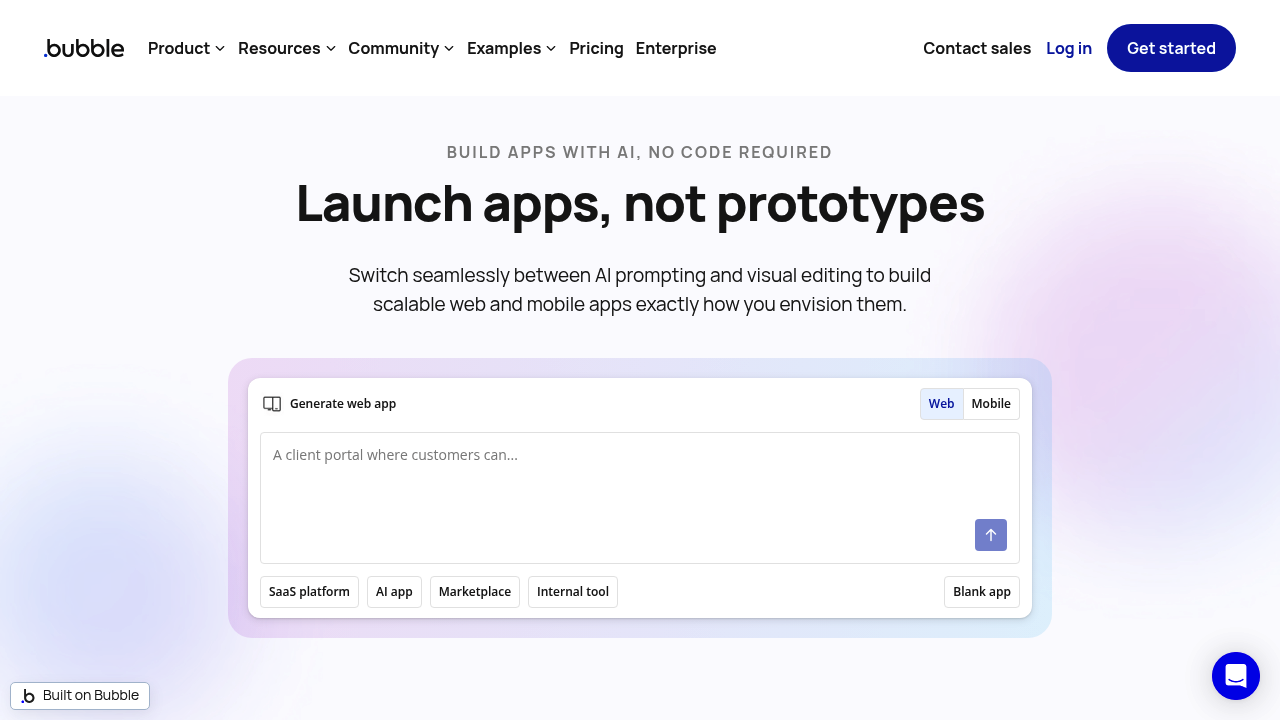 Screenshot of https://bubble.io